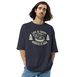 Navy / S Life Is Short, World is Wide Front Unisex Oversized T-Shirt by Design Express