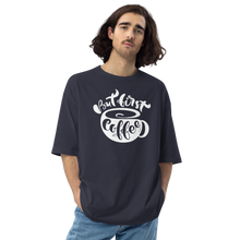 Navy / S But First Coffee Unisex Oversized T-Shirt by Design Express