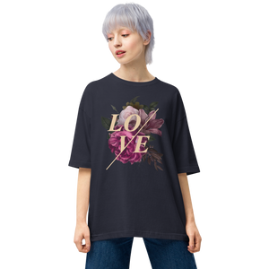 Navy / S Love Flower Front Unisex Oversized T-Shirt by Design Express