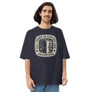 Navy / S All I Need Is Coffee And Adventure Front Unisex Oversized T-Shirt by Design Express