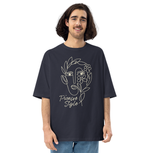 Navy / S Picasso Line Style Front Unisex Oversized T-Shirt by Design Express