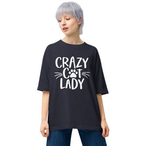 Navy / S Crazy Cat Lady (Pet Lover) Unisex Oversized Dark T-Shirt by Design Express