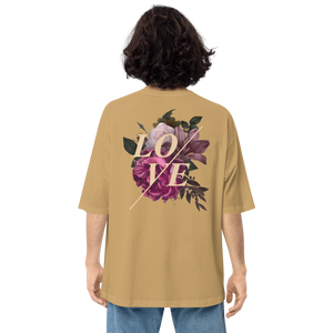 Sand Khaki / S Love Flower Back Unisex Oversized T-Shirt by Design Express