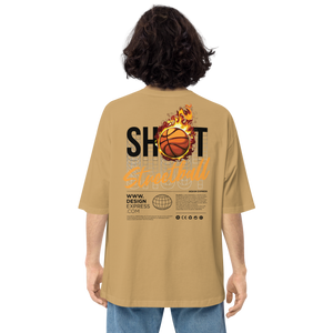 Sand Khaki / S Shoot Streetball Back Unisex Oversized Light T-Shirt by Design Express