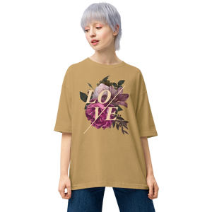 Sand Khaki / S Love Flower Front Unisex Oversized T-Shirt by Design Express