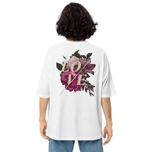 White / S Love Flower Back Unisex Oversized T-Shirt by Design Express