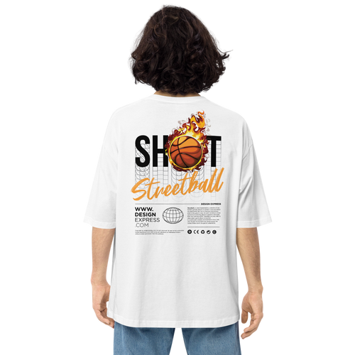 White / S Shoot Streetball Back Unisex Oversized Light T-Shirt by Design Express