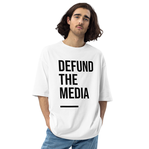 White / S Defund the Media Condensed Unisex Oversized Light T-Shirt by Design Express