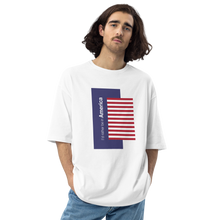 S I'd Rather Be in America Vertical Block Stripe Unisex Oversized White T-Shirt by Design Express