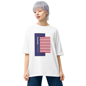 I'd Rather Be in America Vertical Block Stripe Unisex Oversized White T-Shirt by Design Express