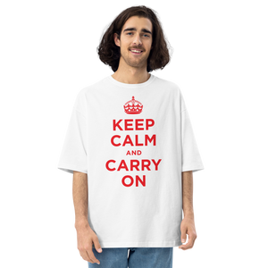 White / S Keep Calm and Carry On Red Unisex Oversized T-Shirt by Design Express