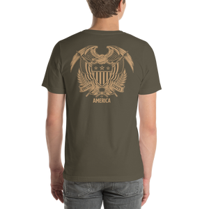 United States Of America Eagle Illustration Gold Reverse Backside Short-Sleeve Unisex T-Shirt by Design Express