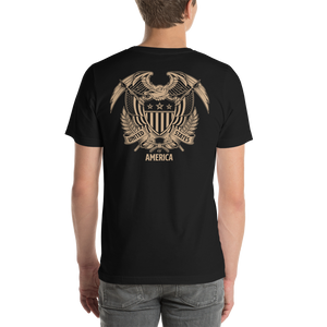 United States Of America Eagle Illustration Gold Reverse Backside Short-Sleeve Unisex T-Shirt by Design Express