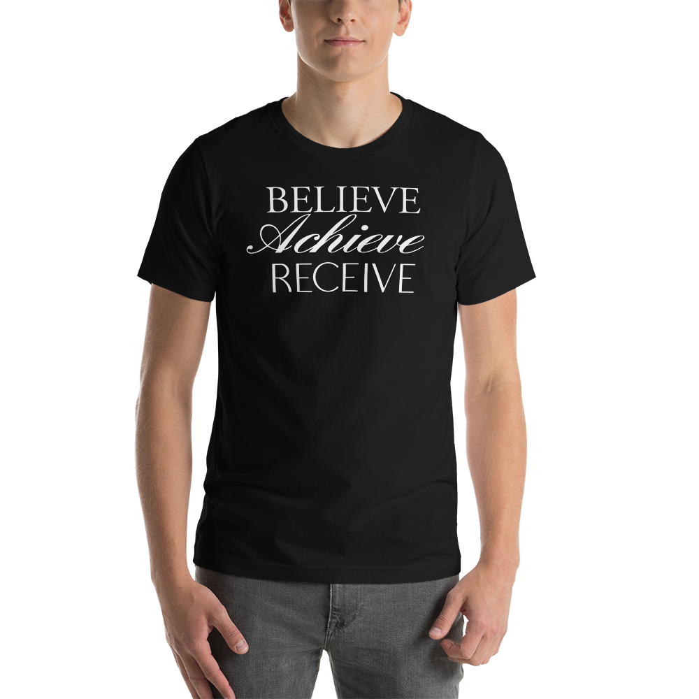 XS Believe Achieve Receieve Short-Sleeve Unisex T-Shirt by Design Express