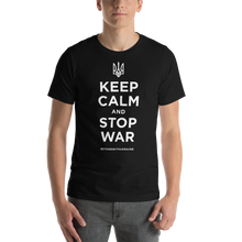 Black / XS Keep Calm and Stop War (Support Ukraine) White Print Short-Sleeve Unisex T-Shirt by Design Express