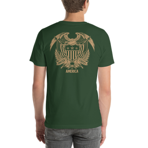 United States Of America Eagle Illustration Gold Reverse Backside Short-Sleeve Unisex T-Shirt by Design Express