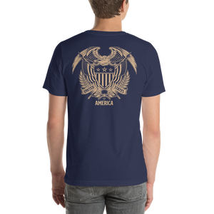 United States Of America Eagle Illustration Gold Reverse Backside Short-Sleeve Unisex T-Shirt by Design Express