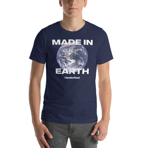 Navy / XS Save Our Planet, Made in Earth (Front) T-Shirt by Design Express