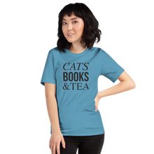 Ocean Blue / S Cats Books Tea (Cat lover) Funny Unisex T-Shirt by Design Express