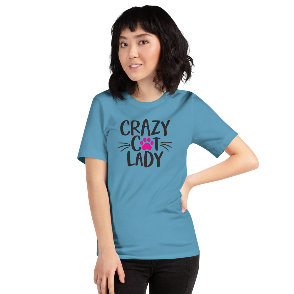 Ocean Blue / S Crazy Cat Lady (Cat lover) Funny Light T-Shirt by Design Express