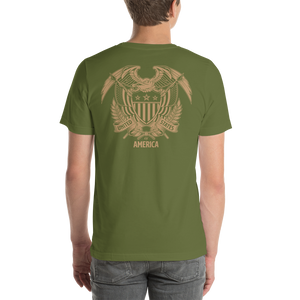 United States Of America Eagle Illustration Gold Reverse Backside Short-Sleeve Unisex T-Shirt by Design Express