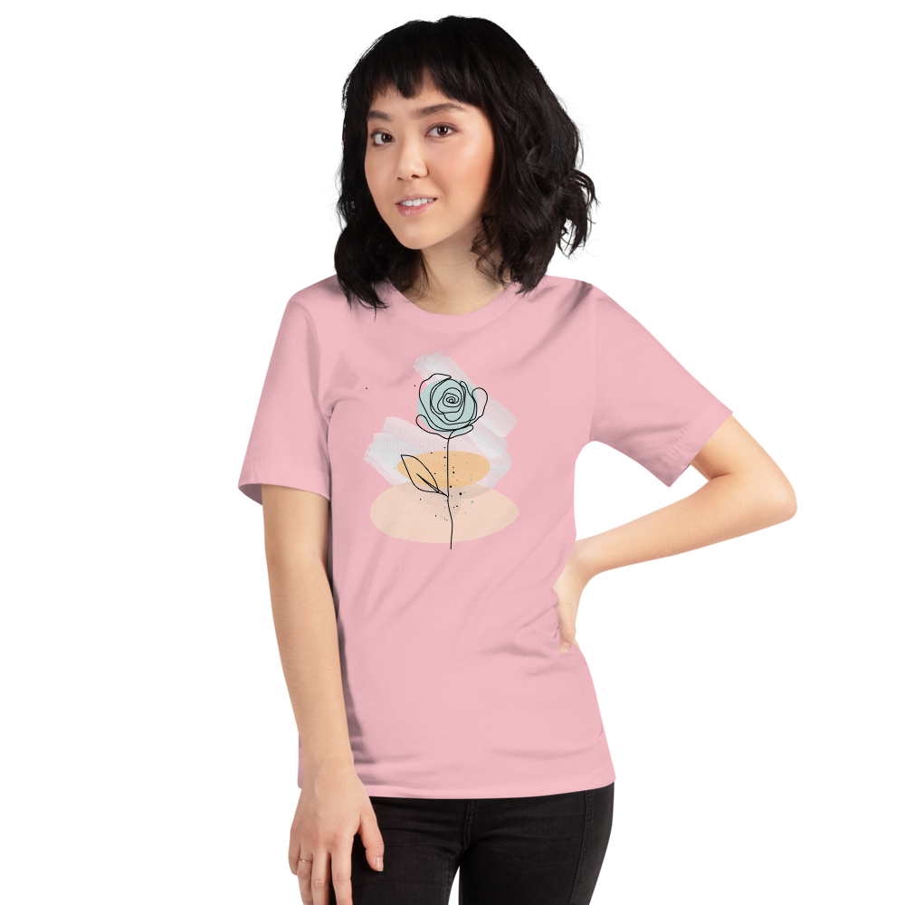 Pink / S Pasty Flower Line Short-Sleeve Unisex T-Shirt by Design Express