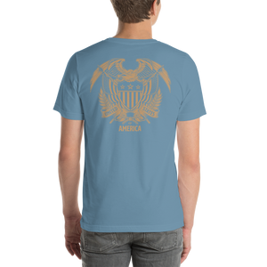 United States Of America Eagle Illustration Gold Reverse Backside Short-Sleeve Unisex T-Shirt by Design Express