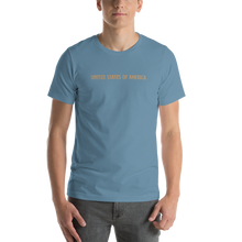 Steel Blue / S United States Of America Eagle Illustration Gold Reverse Backside Short-Sleeve Unisex T-Shirt by Design Express