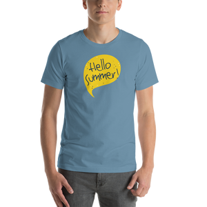 Steel Blue / S Hello Summer Yellow Unisex T-Shirt by Design Express