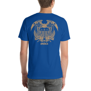 United States Of America Eagle Illustration Gold Reverse Backside Short-Sleeve Unisex T-Shirt by Design Express