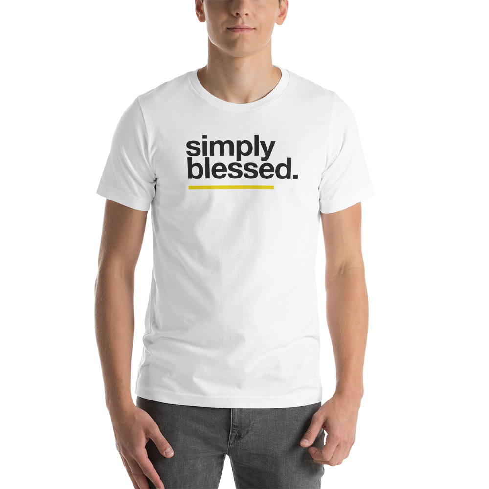 XS Simply Blessed (Sans) Short-Sleeve Unisex White T-Shirt by Design Express