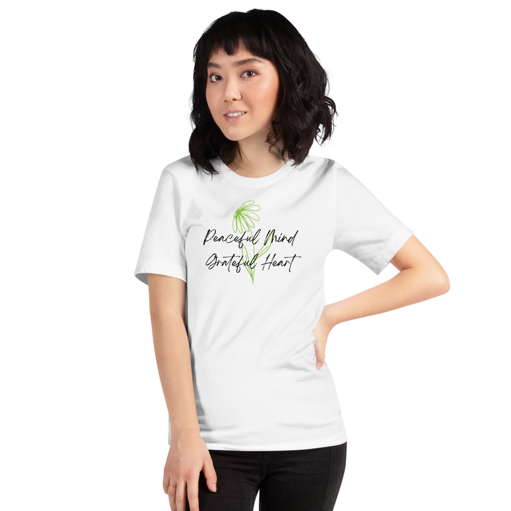 White / XS Peaceful Mind Grateful Heart Short-Sleeve Unisex Light T-Shirt by Design Express